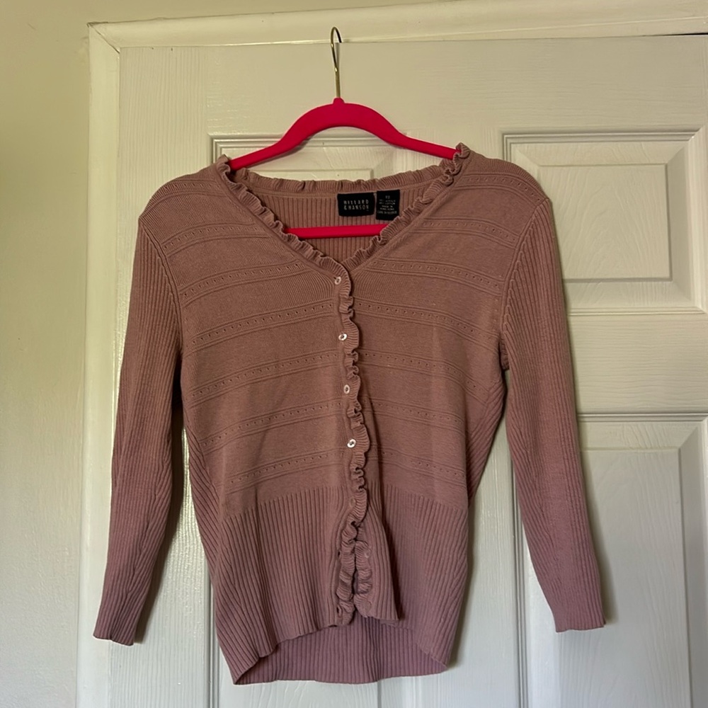 Pink ruffled button down cardigan